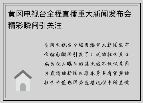 黄冈电视台全程直播重大新闻发布会精彩瞬间引关注